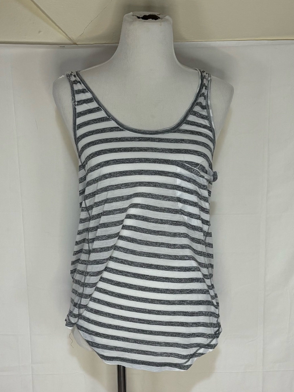 Free People Gray and White Striped Scoop Tank